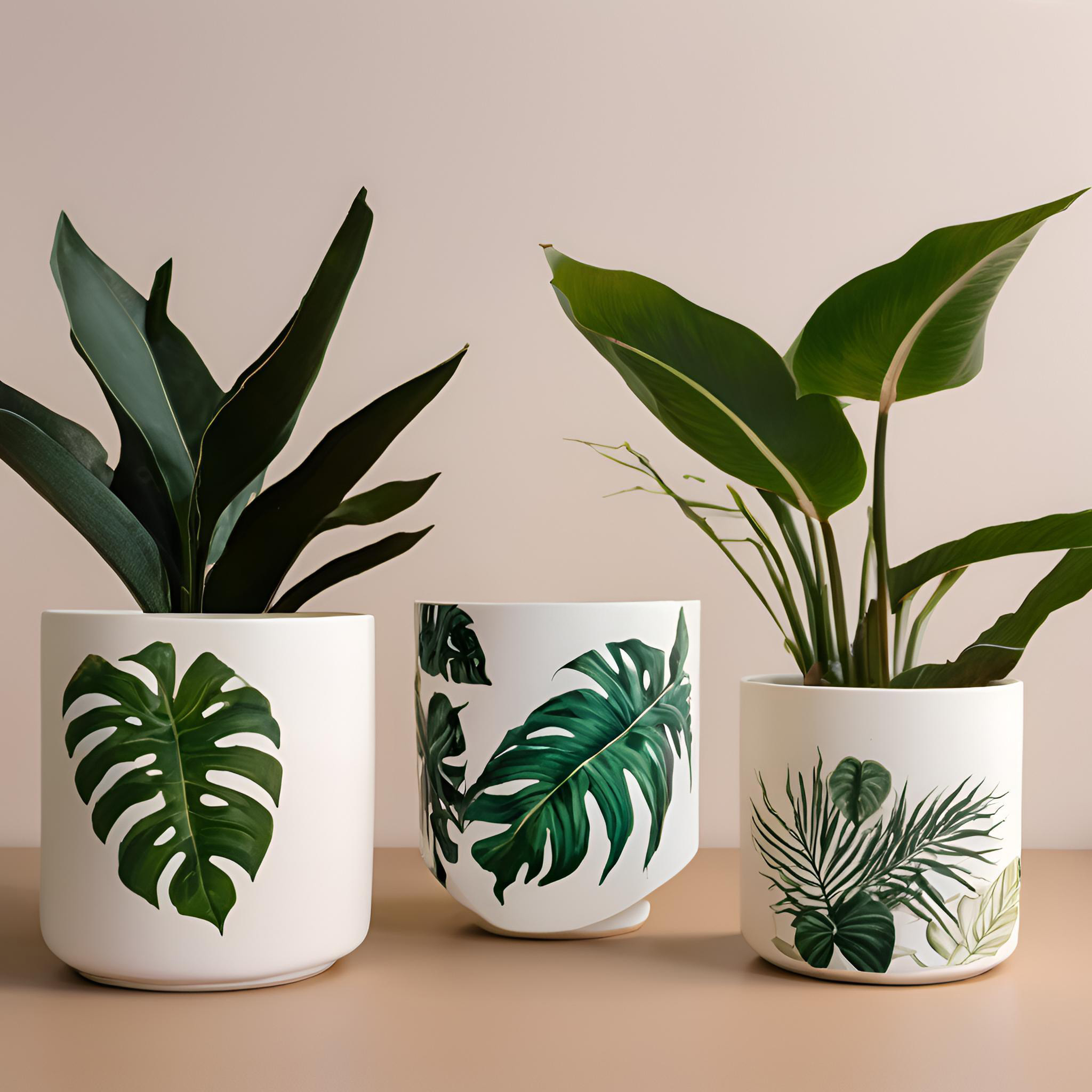 China Ceramic Planter Set of 3 with Tropical Leaf Prints for Indoor Houseplants  VDLK1826 Suppliers, Factories