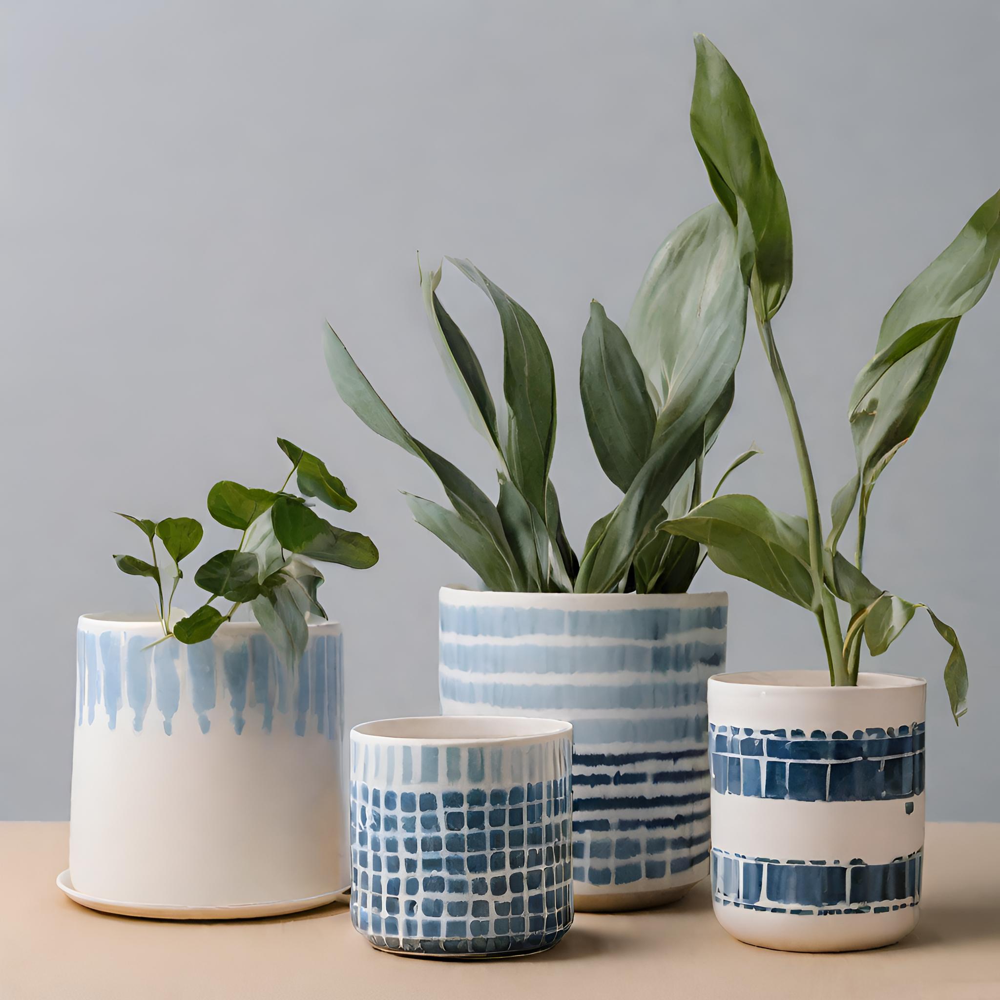 Wholesale Customizable Blue Decal Ceramic Pots – Set of 4 for Indoor Plants VDLK2403982 Manufacturers, Suppliers