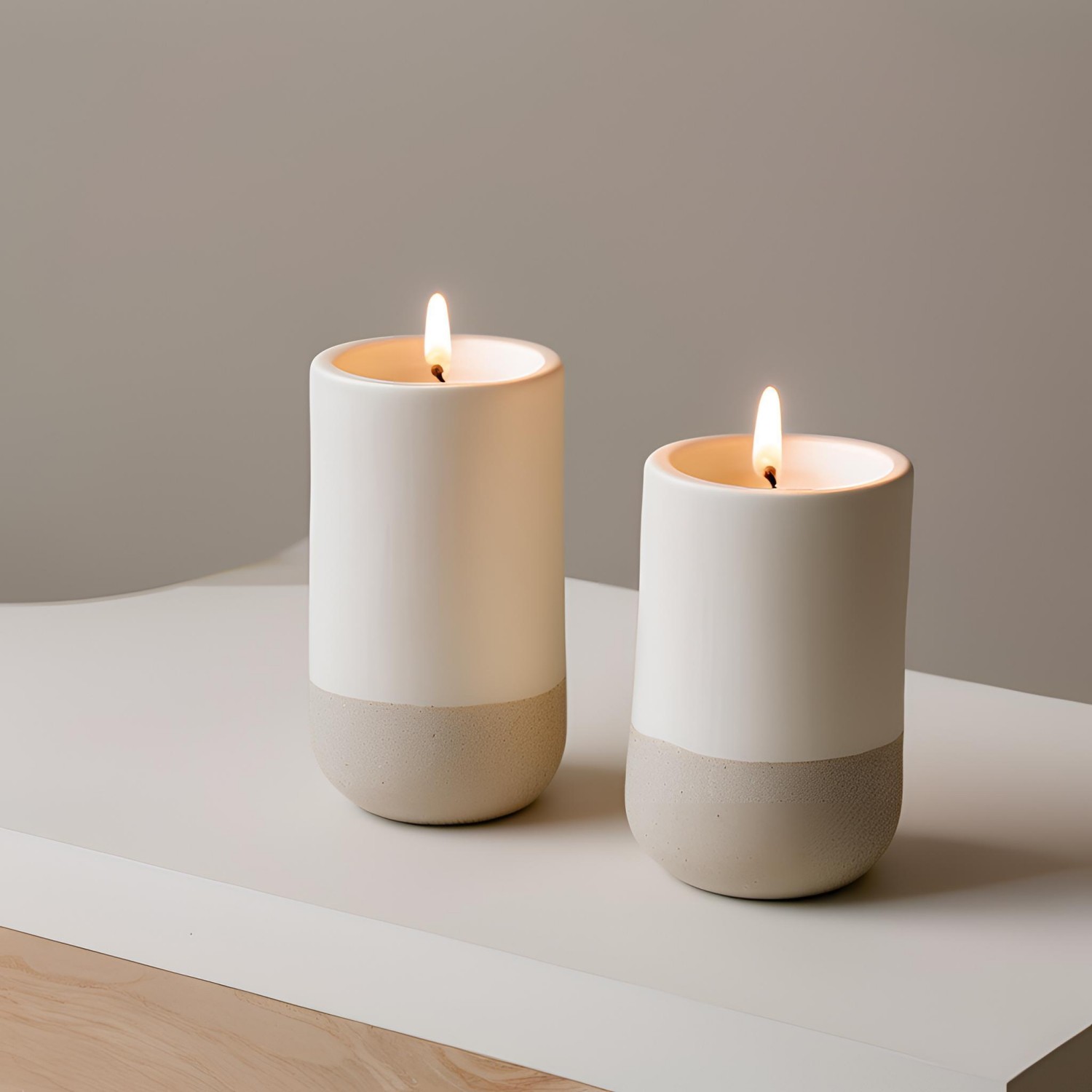 Wholesale Two-Tone Matte White Ceramic Candle Holders – Set of 2, Simple Elegance for Your Home VDLK1929 Suppliers, Factory