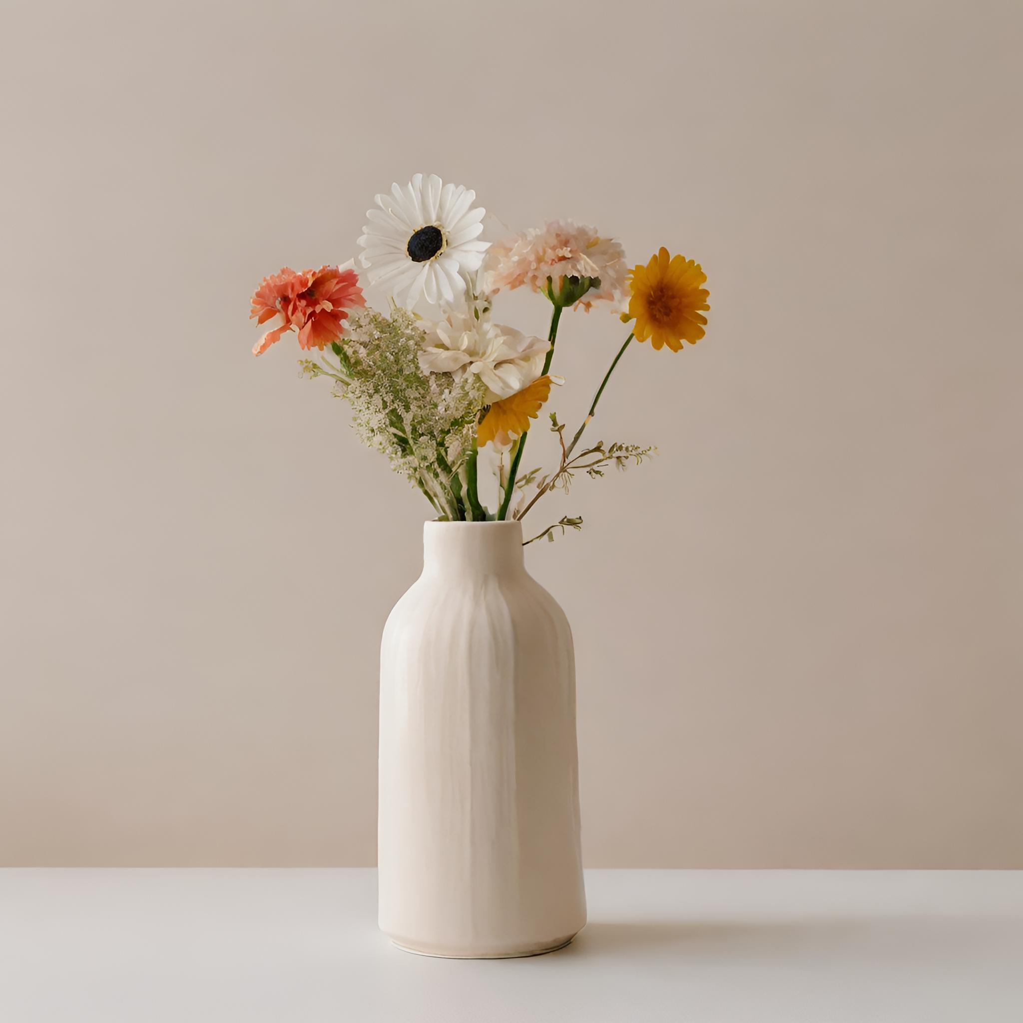 Wholesale Matte Ceramic Vase with Vertical Bar Design – Sleek and Modern with Small Top Opening VDMK2403206 Supplier, Factories