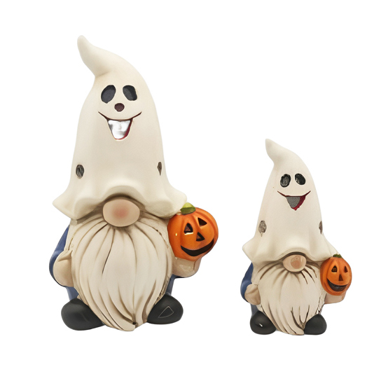 Cheap Hand-Painted Ceramic Halloween Gnome with Ghost Hat & Skull Pumpkin HDFS8132 Supplier, Suppliers