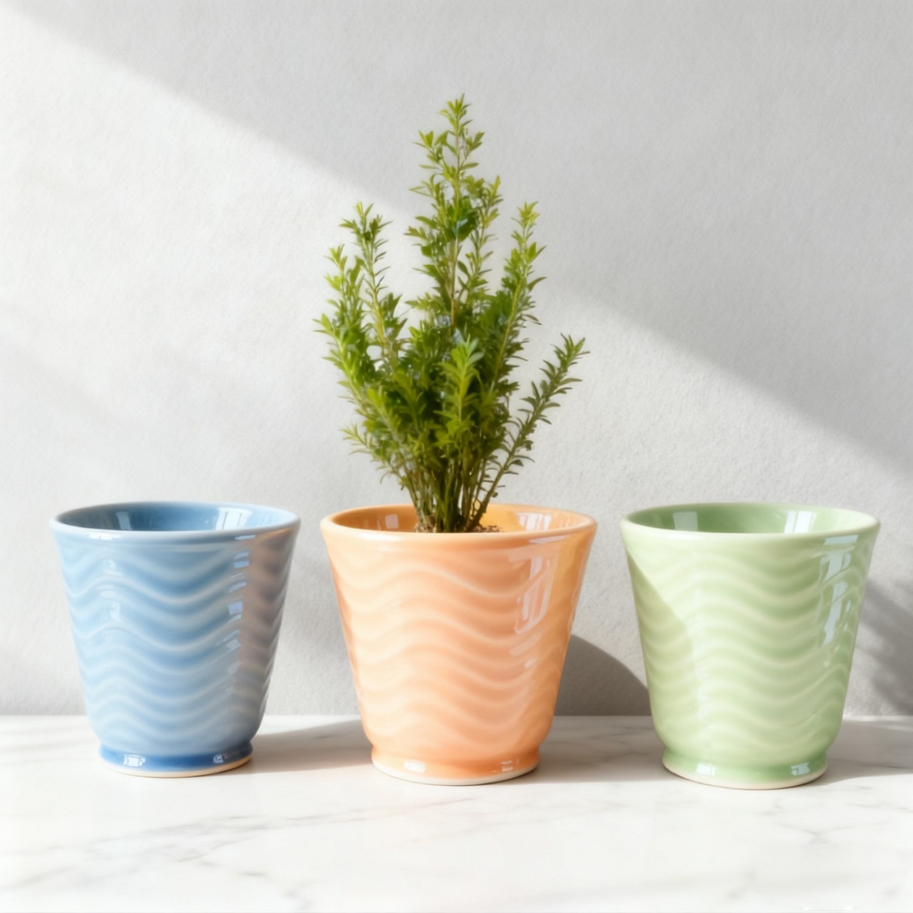 Wholesale Pastel Wavy Textured Ceramic Planter Set for Modern Indoor Plant Decor VDLK5504 Supplier, Factory