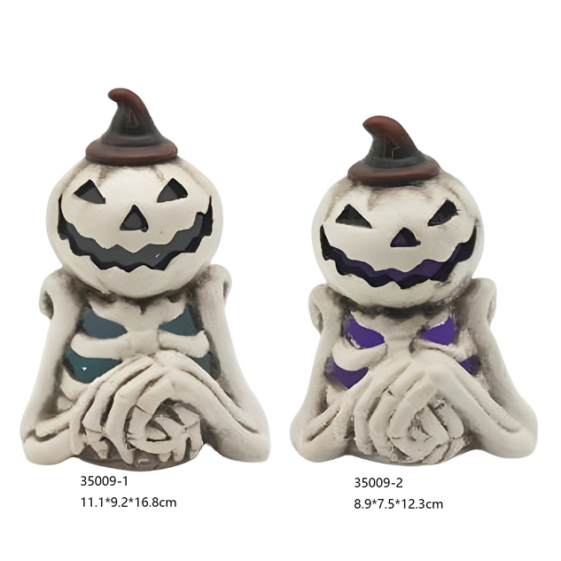 Wholesale White Pumpkin Skull Face Ceramic Decoration – Halloween Figurine with Skull Body and Hands HDFS7690 Manufacturers, Factories