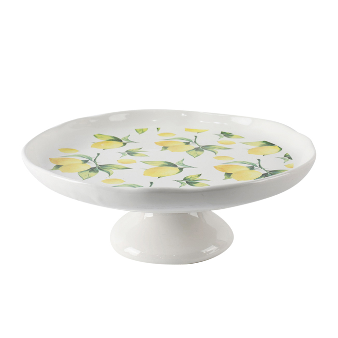 China Lemon Bliss Ceramic Cake Stand – Glossy White & FDA-Approved KDCS0017 Factory, Factories