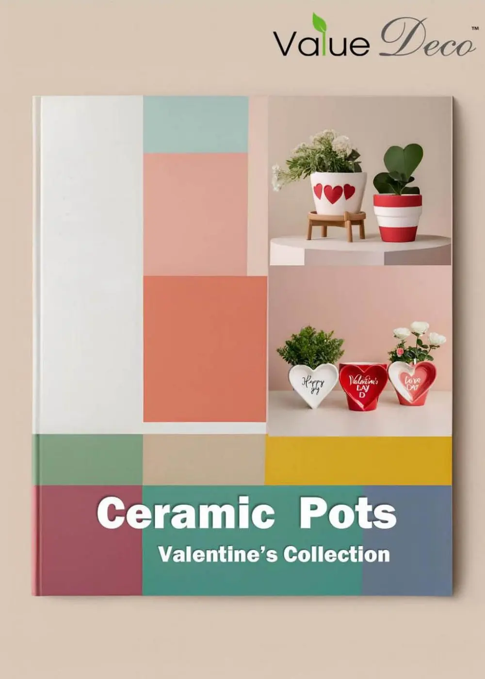 Catalog cover showing Valentine collection ceramic pots and decorations.