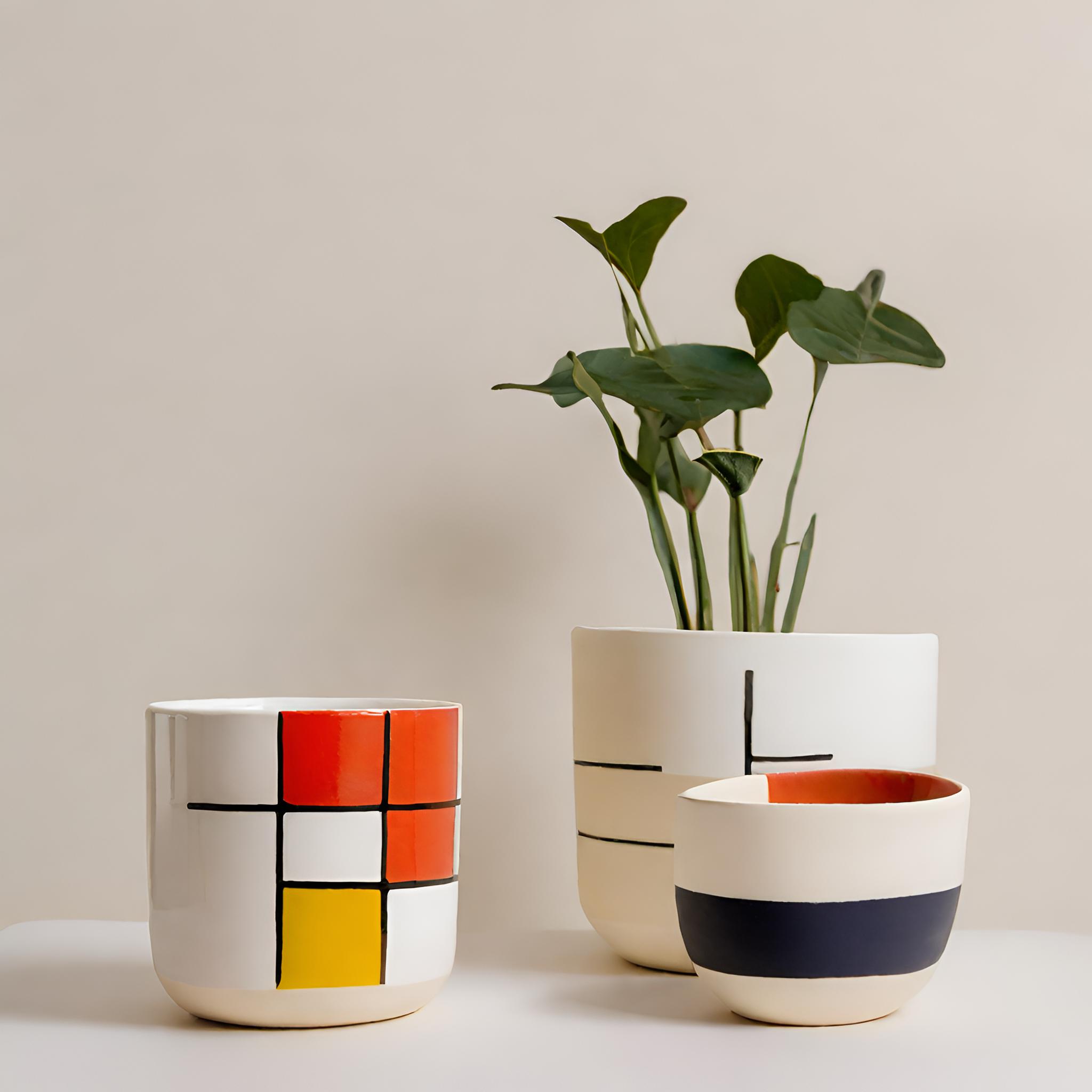 China Montrian-Inspired Ceramic Planters – Set of 3 Assorted Pots for Indoor Gardening VDMK2403125 Manufacturer, Supplier