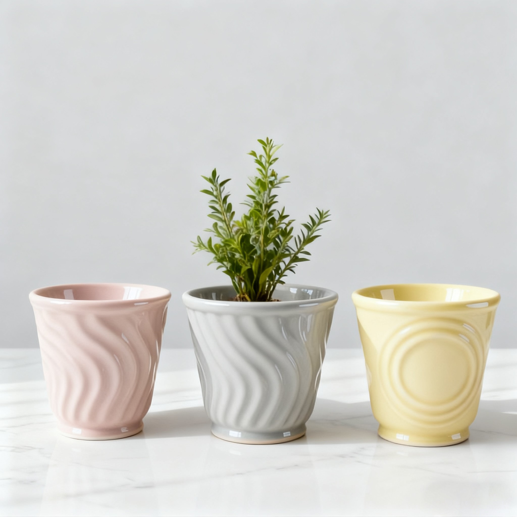 China Modern Embossed Ceramic Planter Set with Soft Textured Wave Designs VDLK5513 Manufacturer, Supplier