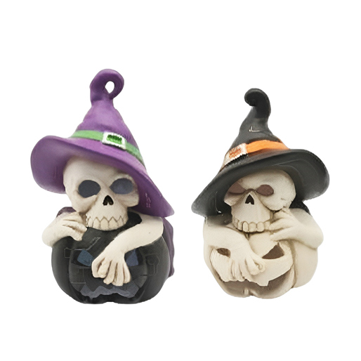 Wholesale Hand-Painted Ceramic Skull with Witch Hat & Pumpkin – Halloween Decor HDFS8122 Manufacturers, Factories