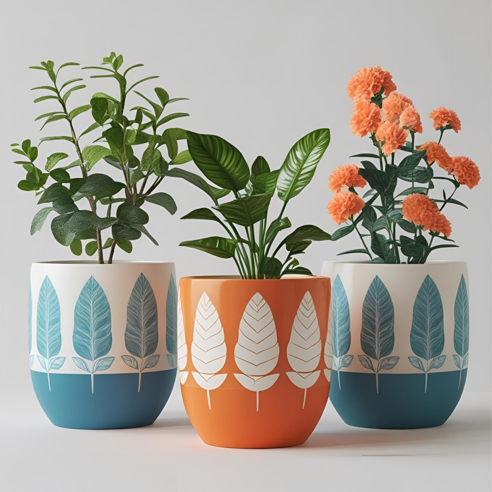 China Two-color tropical leaf printed ceramic flower pot - suitable for indoor planting VDLK4668 Manufacturers, Supplier