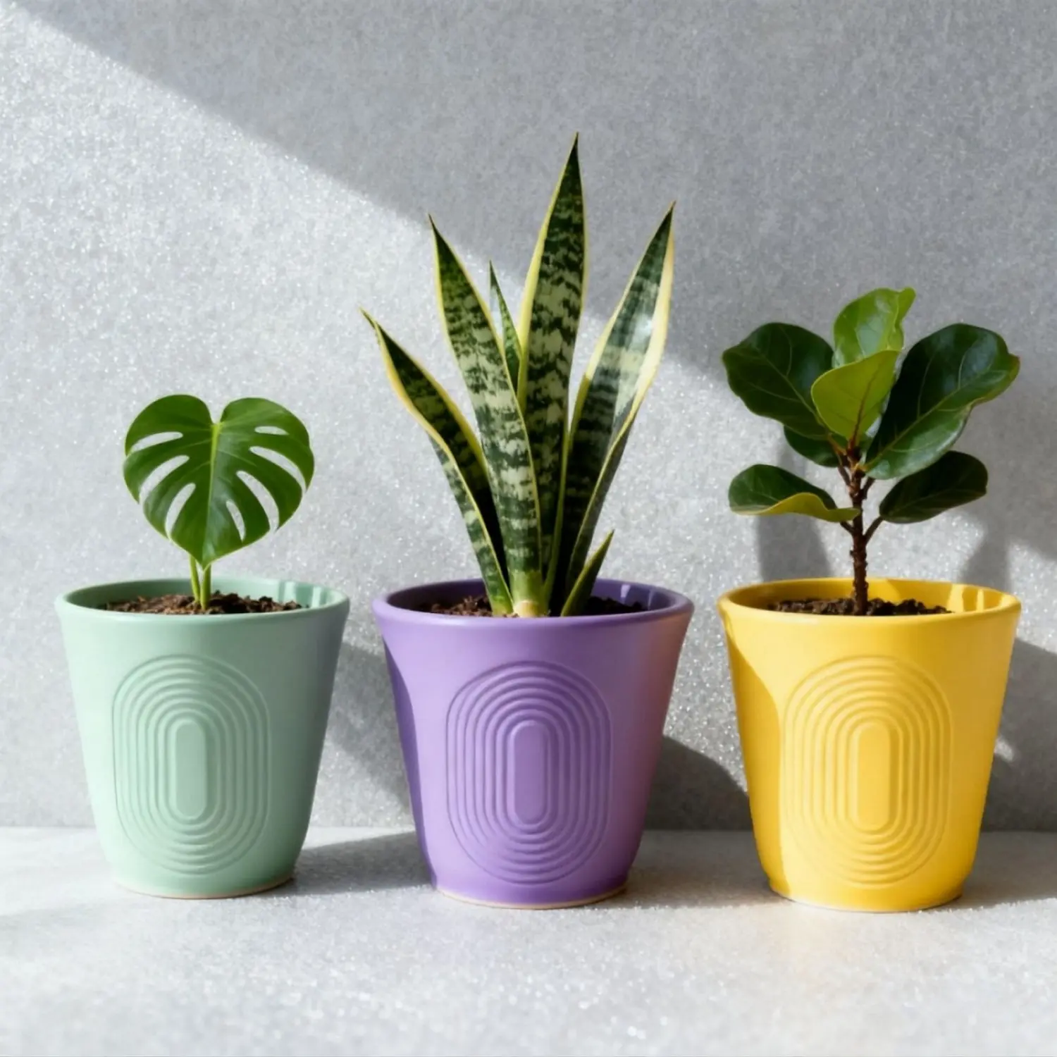 Raised arch textured ceramic planter set model VDLK5501.