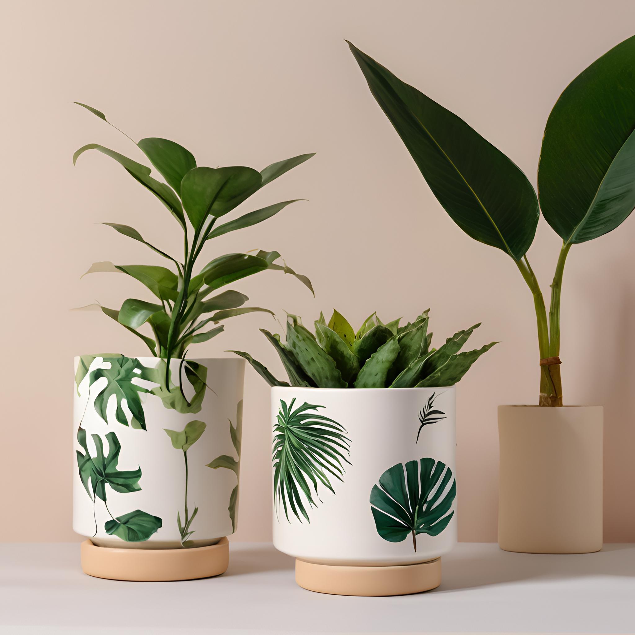 Cheap Tropical Leaf Ceramic Plant Pots with Wooden Bases - Stylish Indoor Home Decor VDLK1812 Manufacturer, Factory