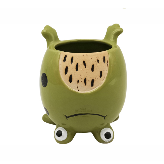 Cheap Upside Down Frog-Shaped Ceramic Planter in Sandy Clay and Green Finish SWV04386 Suppliers, Factories