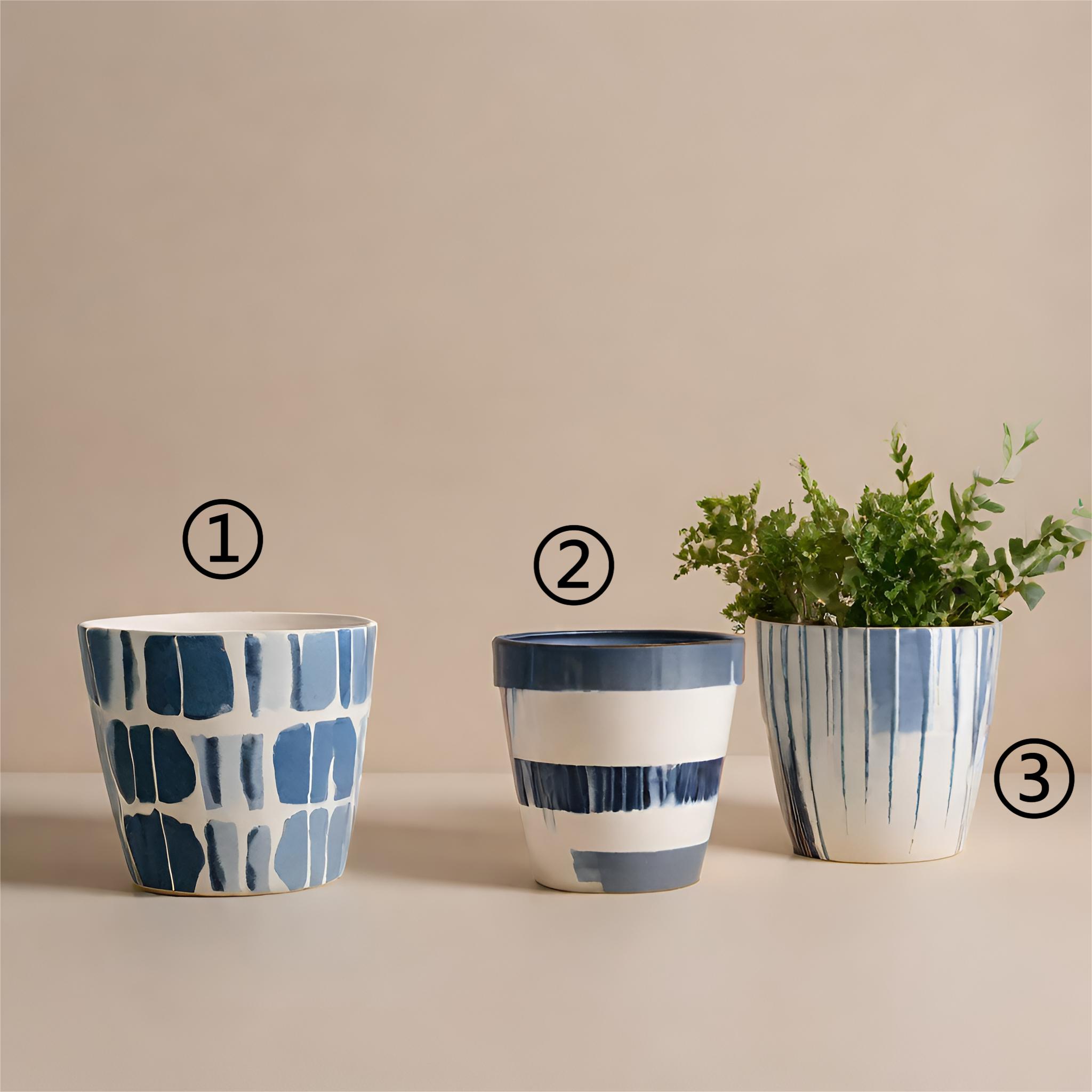 Wholesale Stylish Blue Ceramic Planters with Decal Design – Set of 3 for Indoor Use VDLK2403983 Suppliers, Factory