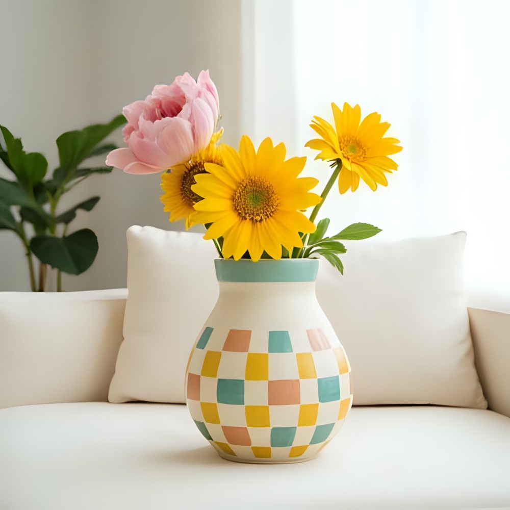 China Color Grid Bulbous Vase for Sunflower Peony Home Decor Ornament VDLK5191 Manufacturers, Factories