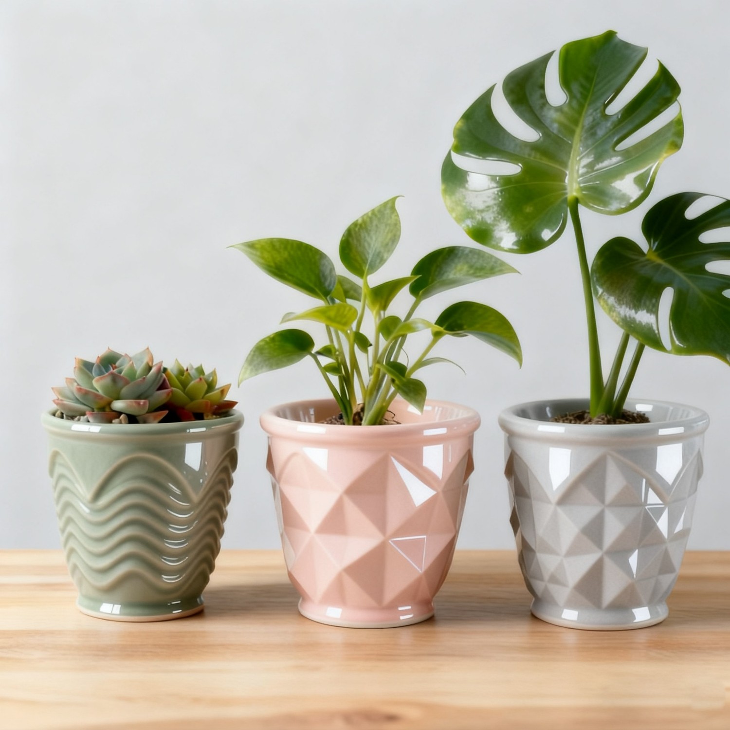 Cheap Modern Textured Ceramic Planter Set with Artistic Geometric Surface Designs VDLK5514 Manufacturer, Factory