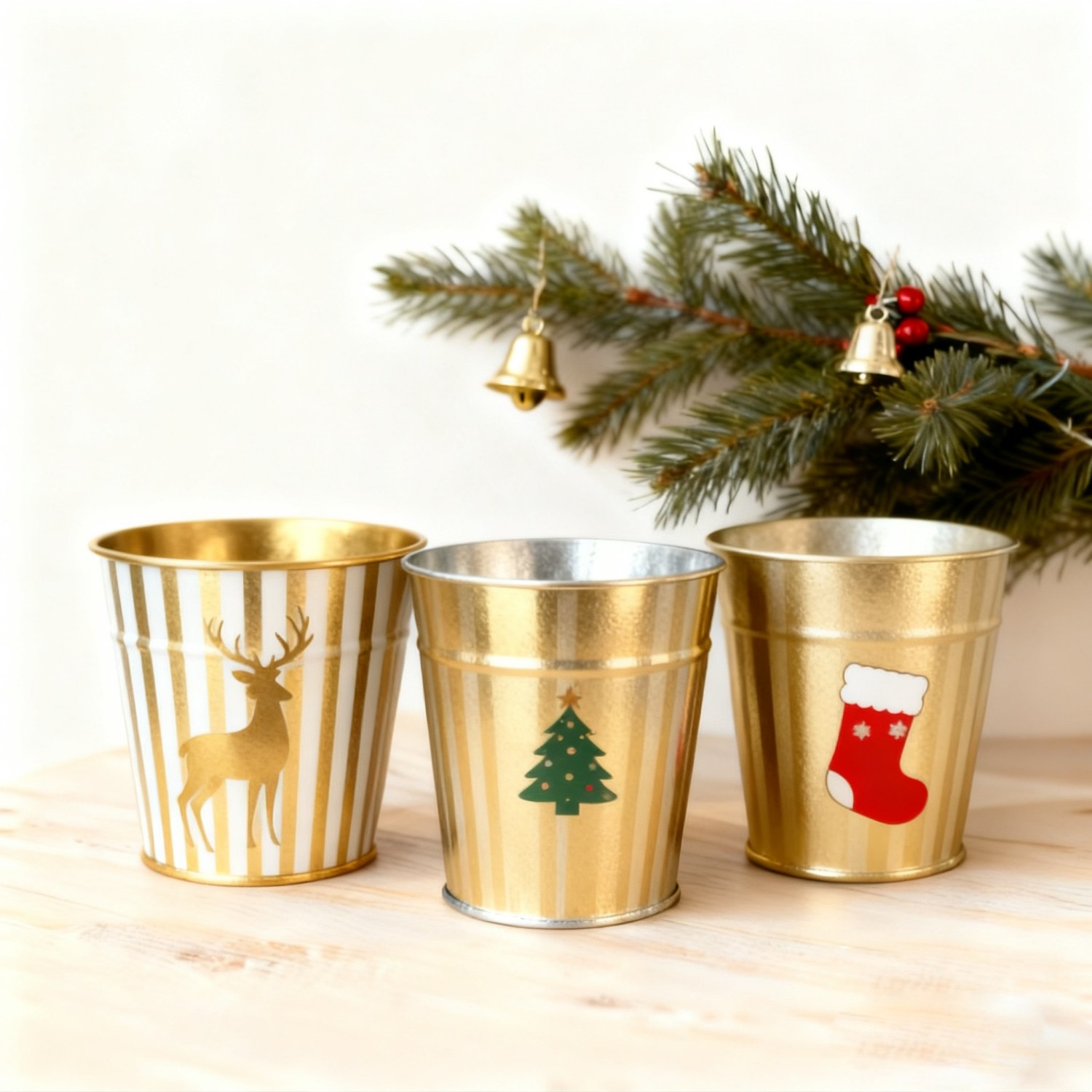Cheap Gold Striped Christmas Metal Planter Set - Christmas interior decoration, Christmas gift VDLK5579 Manufacturers, Factory