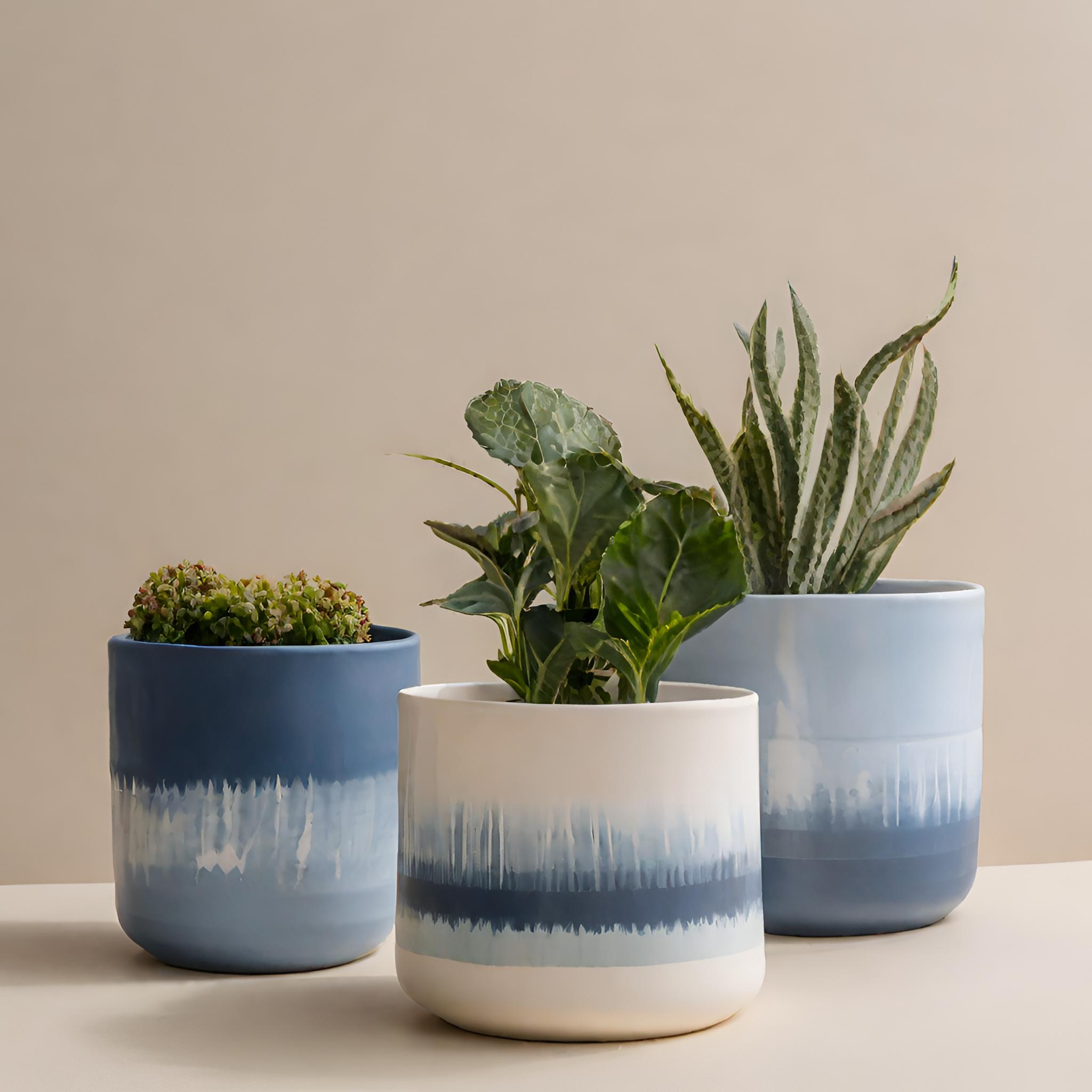 Wholesale Elegant Blue Decal Ceramic Pots for Indoor Plants – Set of 3 with Custom Sizes VDLK2403981 Factory, Factories