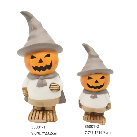 China Ceramic Halloween Scarecrow with Pumpkin Head and Skull Face – Witch Hat Decoration HDFS7686 Supplier, Factories