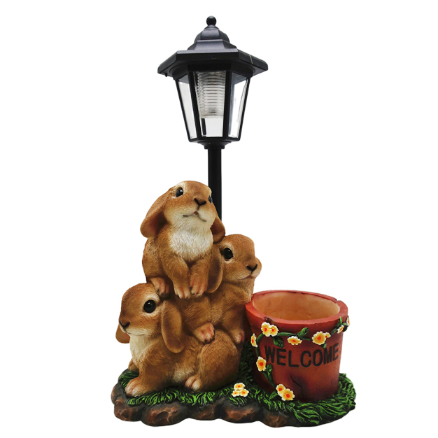 Cheap Three Rabbit Flower Pot with Solar Light – Charming Garden Statu LGDC6880 Manufacturers, Suppliers