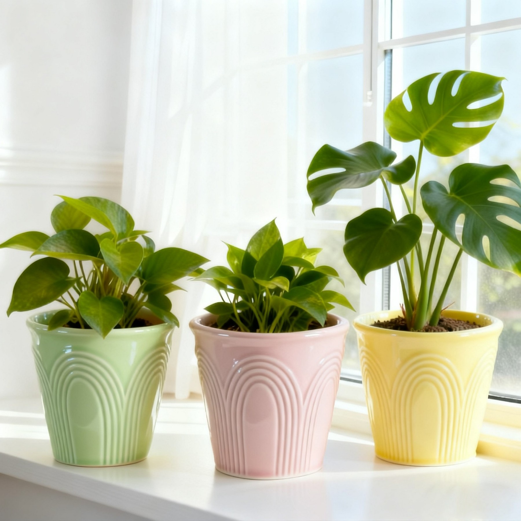 China Pastel Embossed Ceramic Planter Set for Modern Indoor Plant Decoration VDLK5490 Supplier, Factory