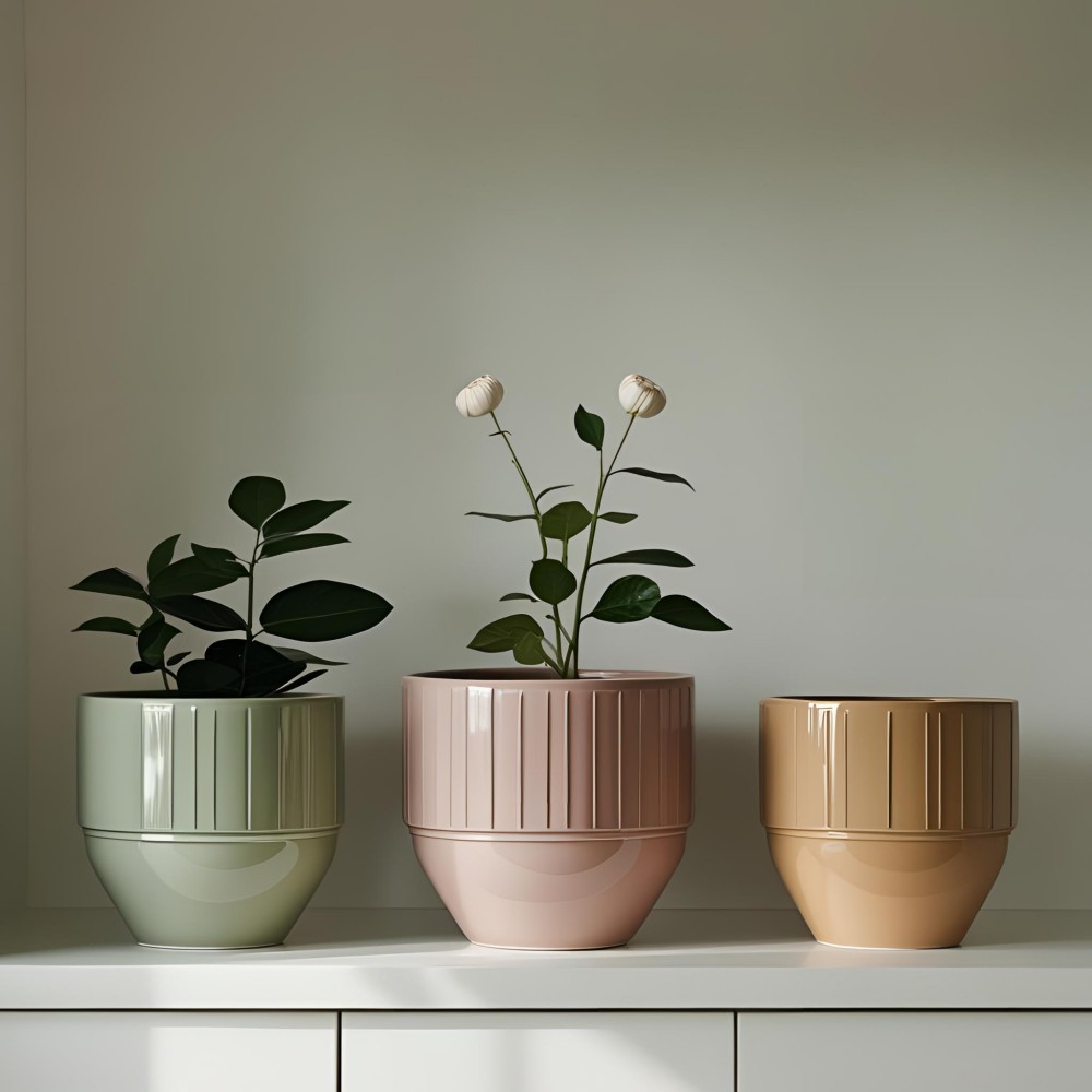 China Glossy Vertical Ribbed Nordic Ceramic Planter Pot - Indoor Flower and Green Plant Container VDLK4738 Supplier, Factories