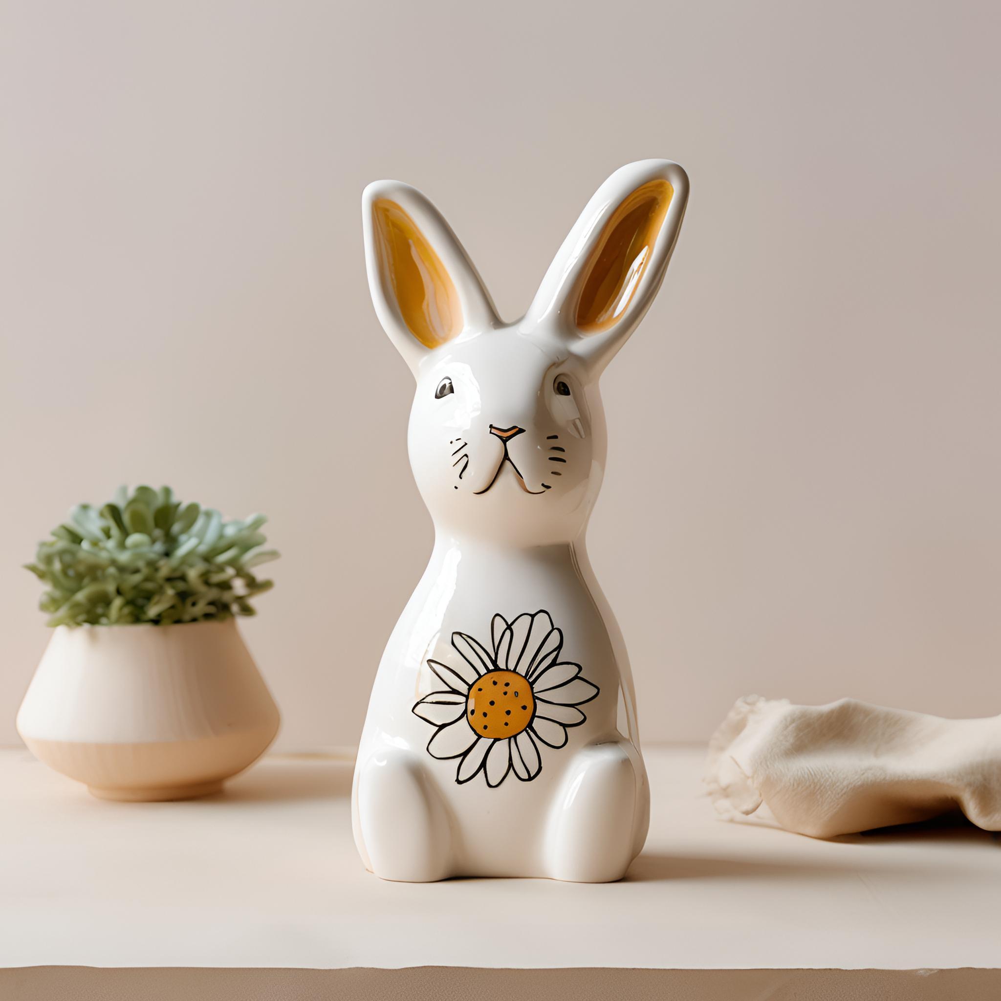 Wholesale Modern Ceramic Bunny – Chic Daisy & Gold Glaze VDLK1540 Manufacturer, Suppliers