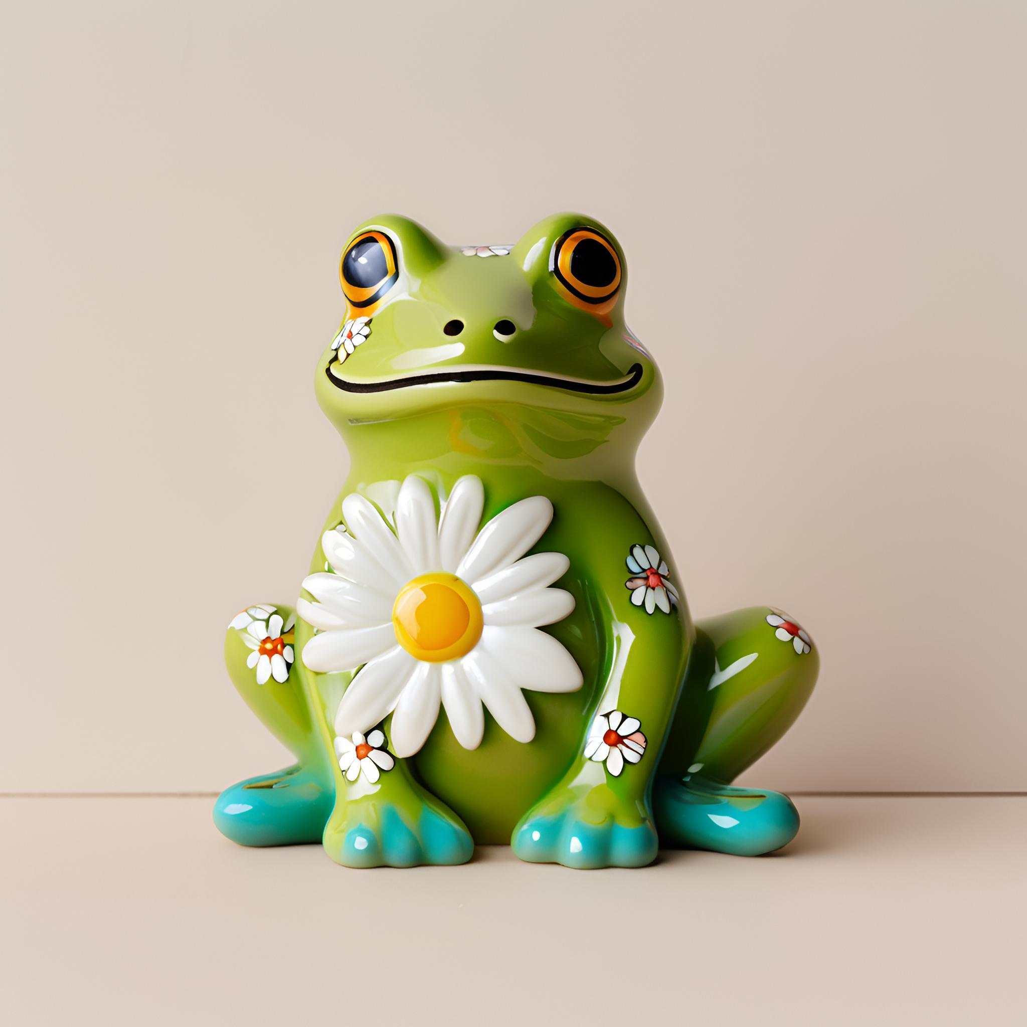 Cheap Hand-Painted Ceramic Frog Figurine with Daisy Design VDLK1646 Suppliers, Factory