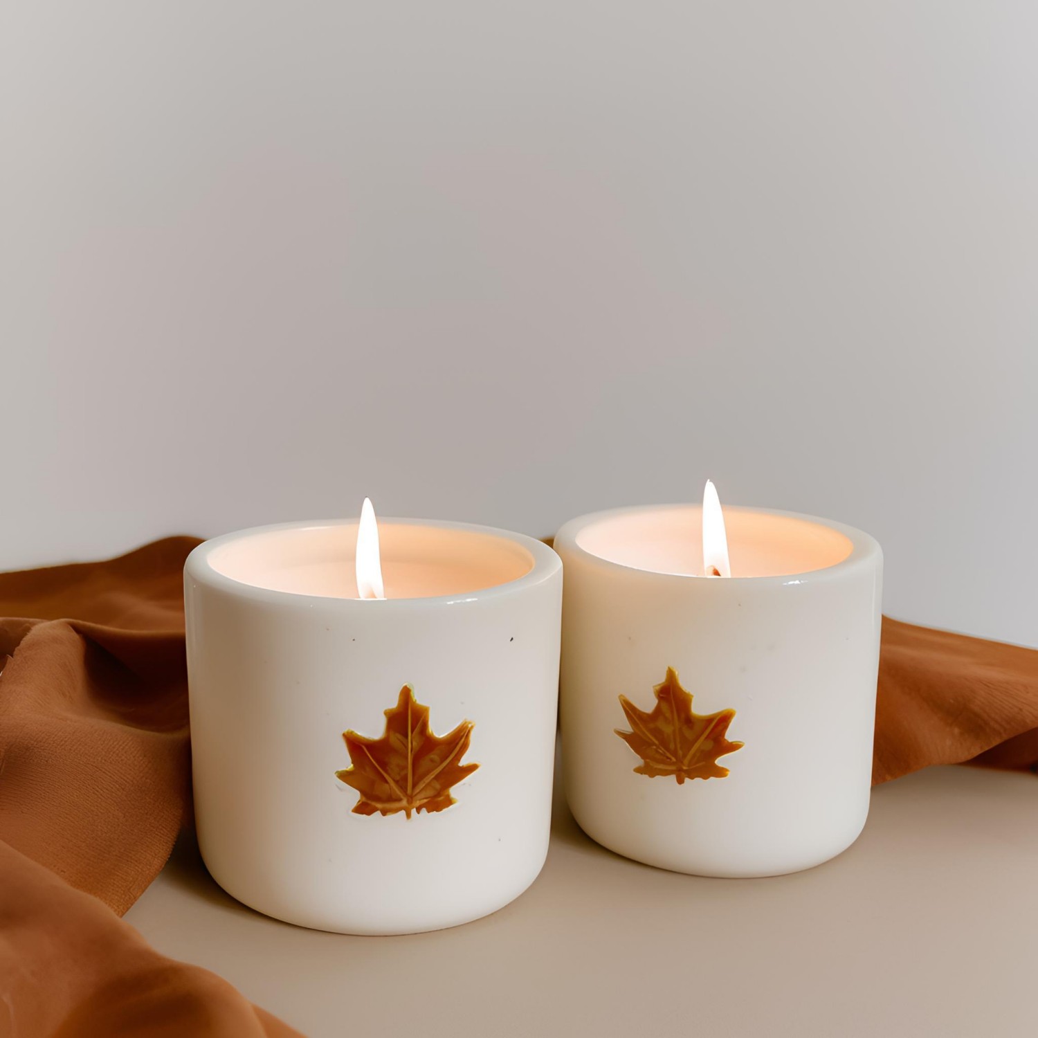 Wholesale Autumn Leaf Ceramic Candle Holders – Set of 2, White Glazed Finish for Cozy Fall Vibes VDLK1931 Manufacturers, Factory