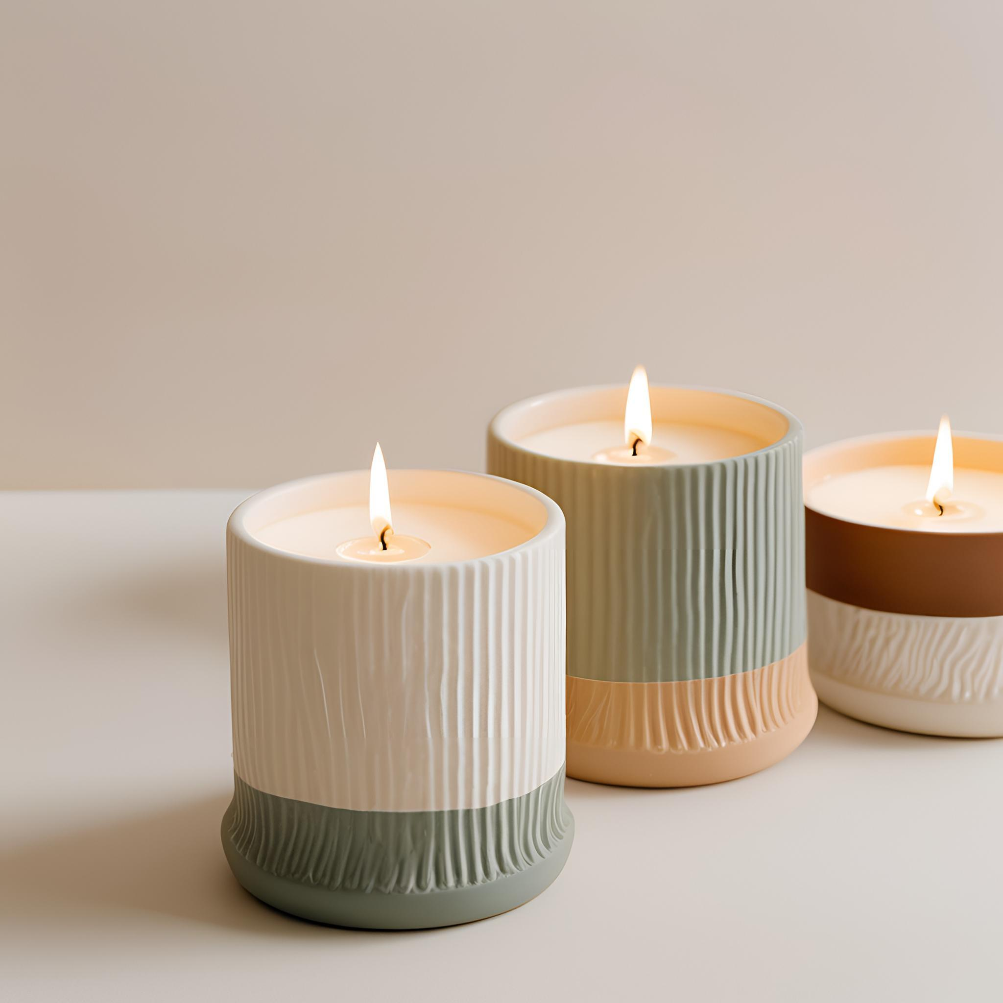 Cheap Matte Glazed Ceramic Candle Holders with Vertical Stripes – Two-Tone Color Set of 2 for Stylish Décor VDLK1936 Suppliers, Factories