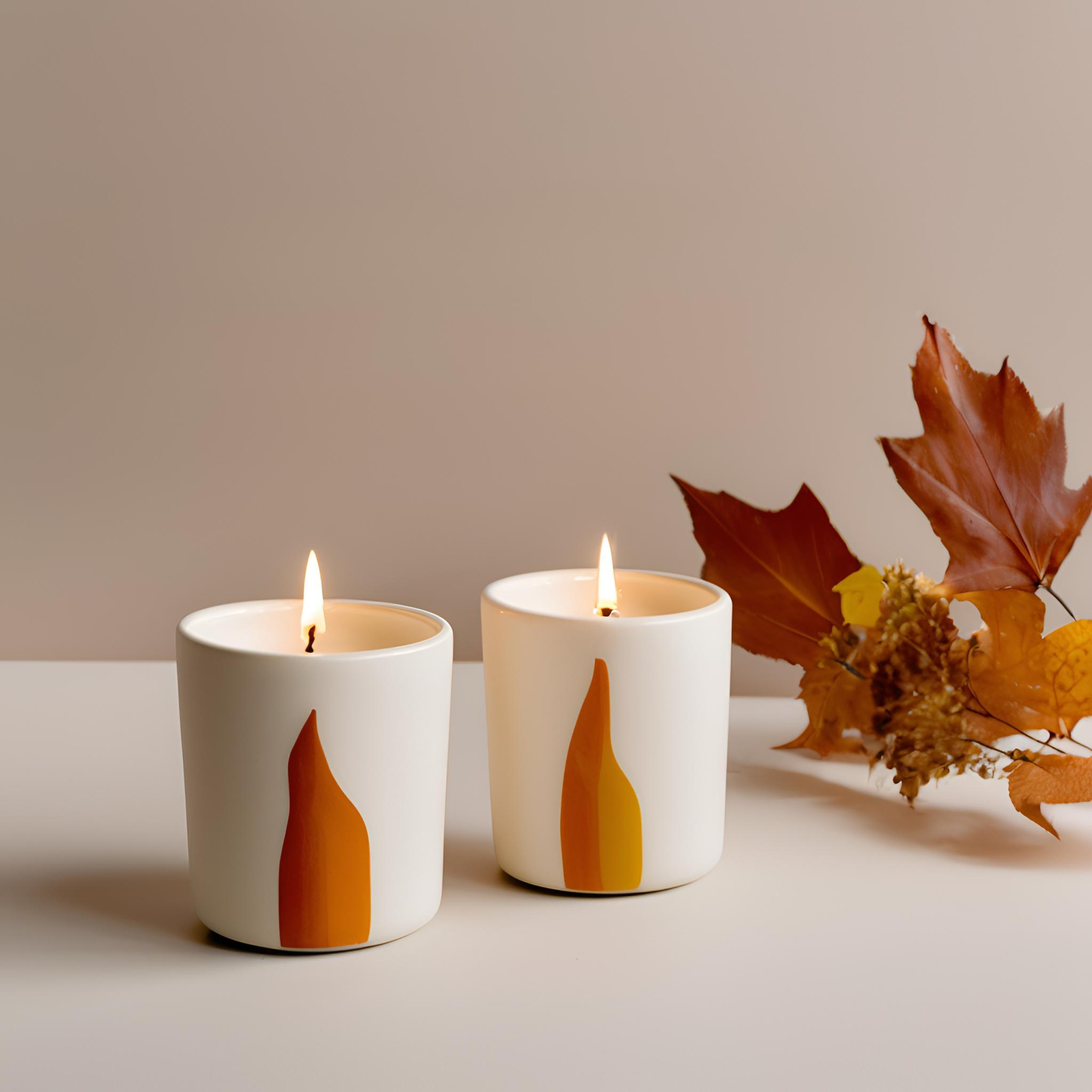 Wholesale White Glazed Ceramic Candle Holders with Fall Leaf Design – Set of 2, Perfect for Autumn Decor VDLK1932 Manufacturer, Factory