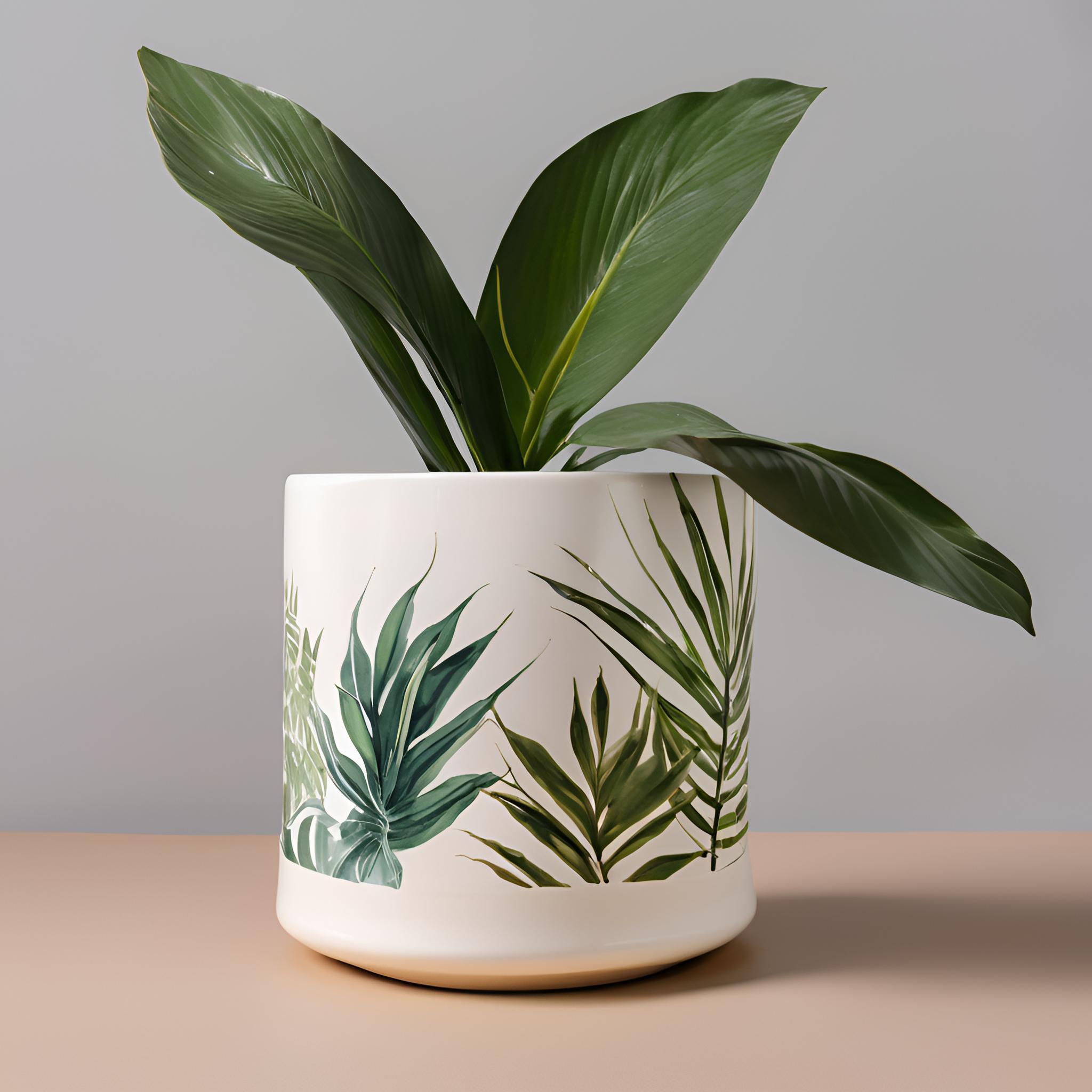 Wholesale Indoor Ceramic Flower Pot with Tropical Leaf Pattern - Decorative Planter for Home & Office VDLK1810 Factory, Factories