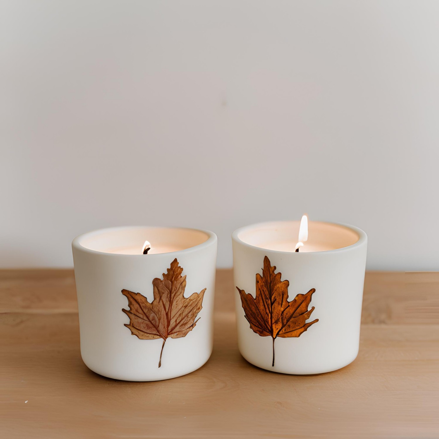 China Fall-Themed Ceramic Candle Holders with Leaf Decal – Set of 2, White Glaze Finish for Autumn Décor  VDLK1930 Manufacturers, Factory