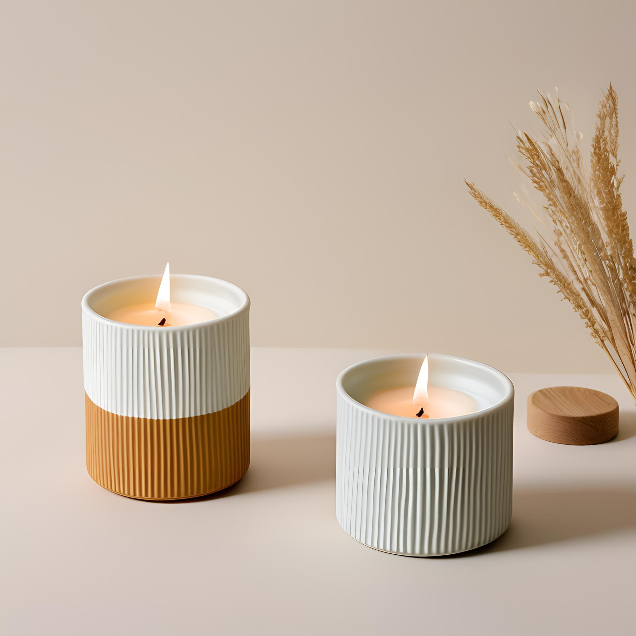 Cheap Vertical Stripe Ceramic Candle Holders with Matte Glaze – Two-Tone Color Set of 2 VDLK1935 Manufacturer, Factory