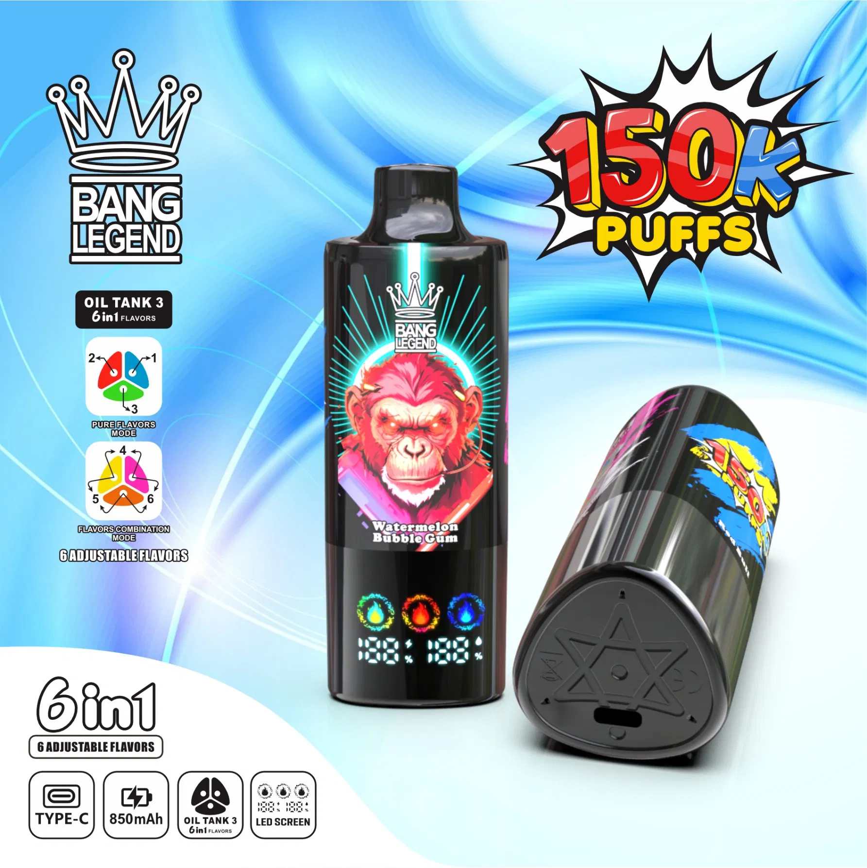 Bang King Blaze Leader E Cigarette Wholesale Vape 50K 200K 100K 300K Puff Vaper 100000 Rechargeable Disposable Vape 2 In1 Tornado Piece Vape Sleek Vape