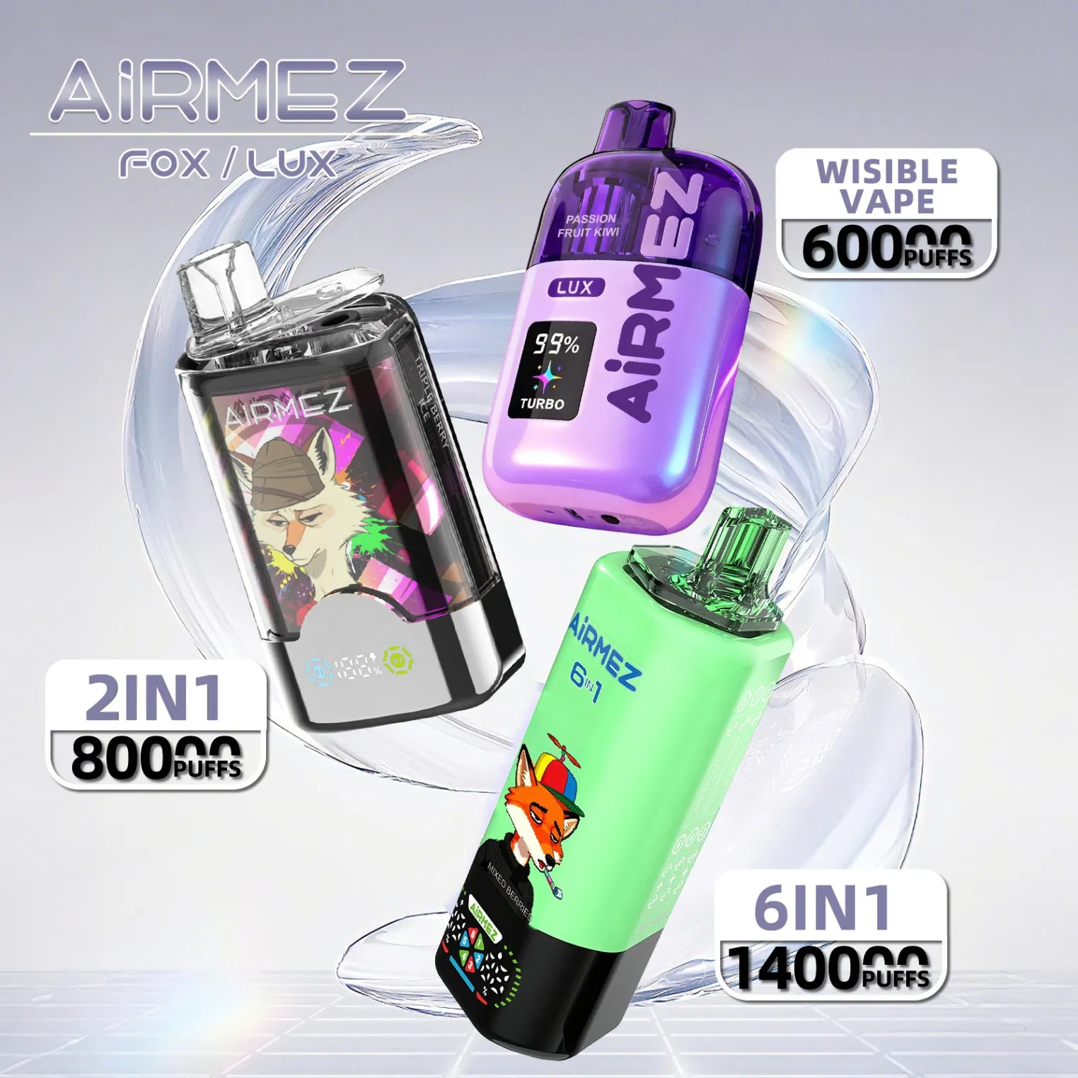 Airmez Fox Rechargeable Disposable Vape EU Warehouse Poland Vaper 80000 Puff Crystal Vape Tornado Vaping Smoke E Cigarette Wholesale Piece Vape 100K 80K 60K