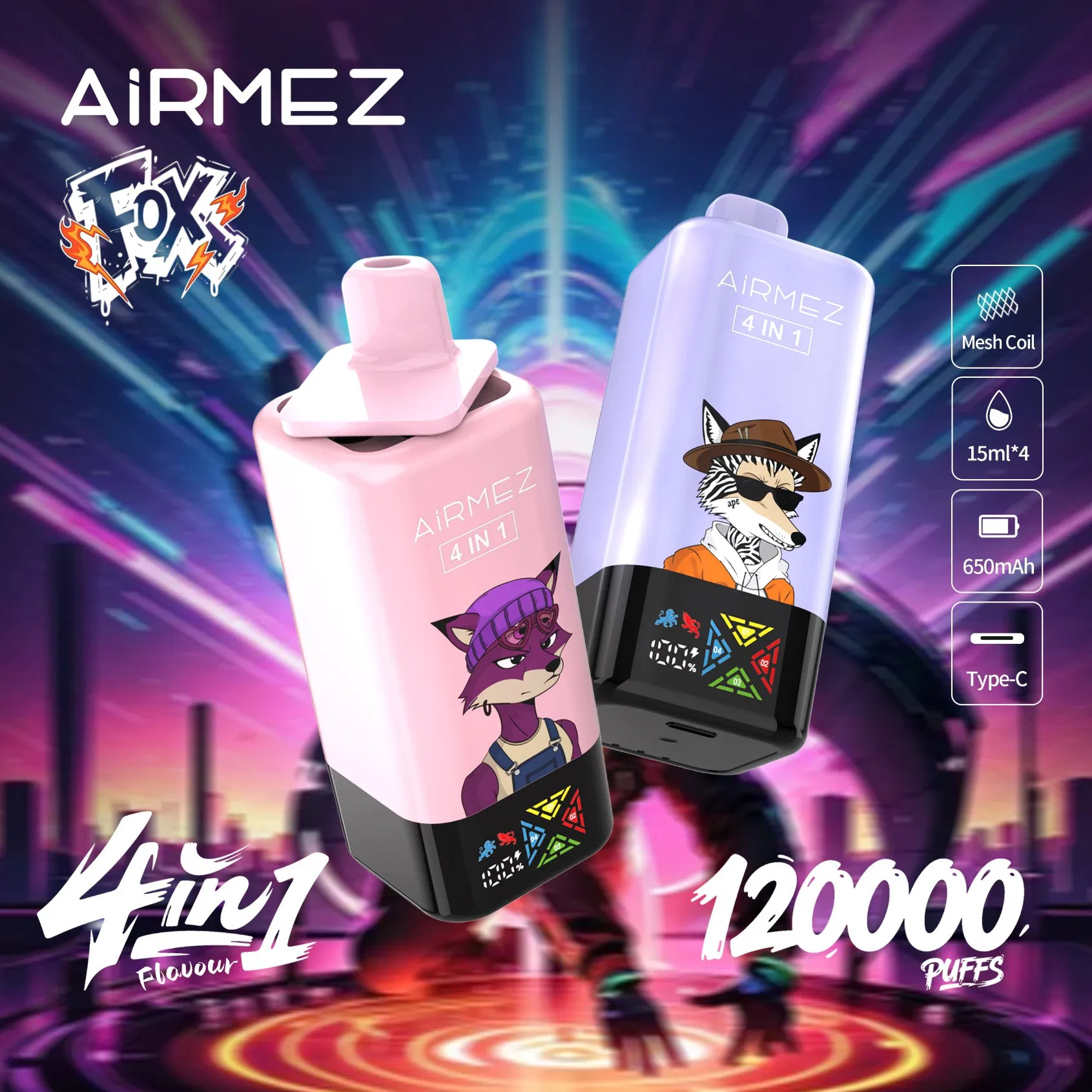 Airmez Fox Rechargeable Disposable Vape EU Warehouse Poland Vaper 80000 Puff Crystal Vape Tornado Vaping Smoke E Cigarette Wholesale Piece Vape 100K 80K 60K