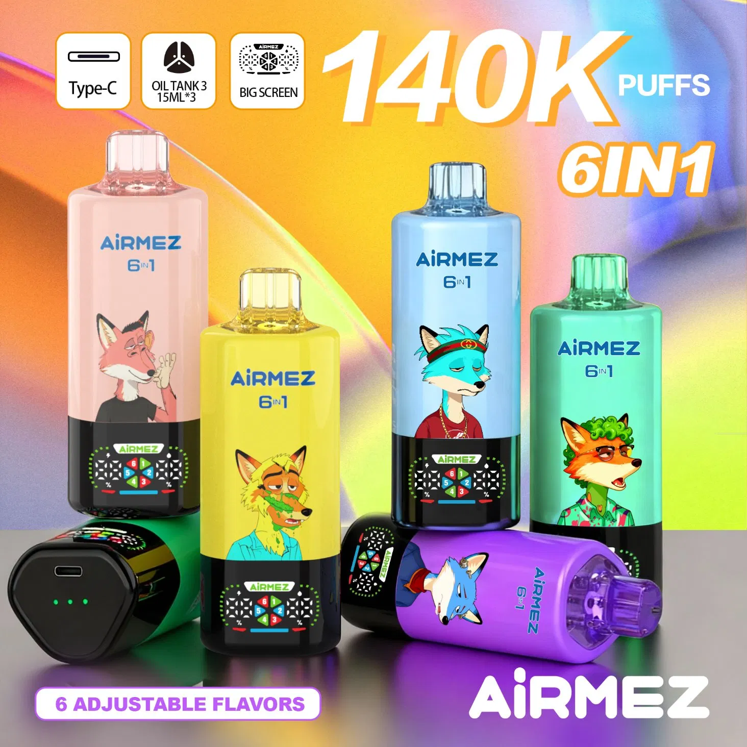 Airmez Fox Rechargeable Disposable Vape EU Warehouse Poland Vaper 80000 Puff Crystal Vape Tornado Vaping Smoke E Cigarette Wholesale Piece Vape 100K 80K 60K