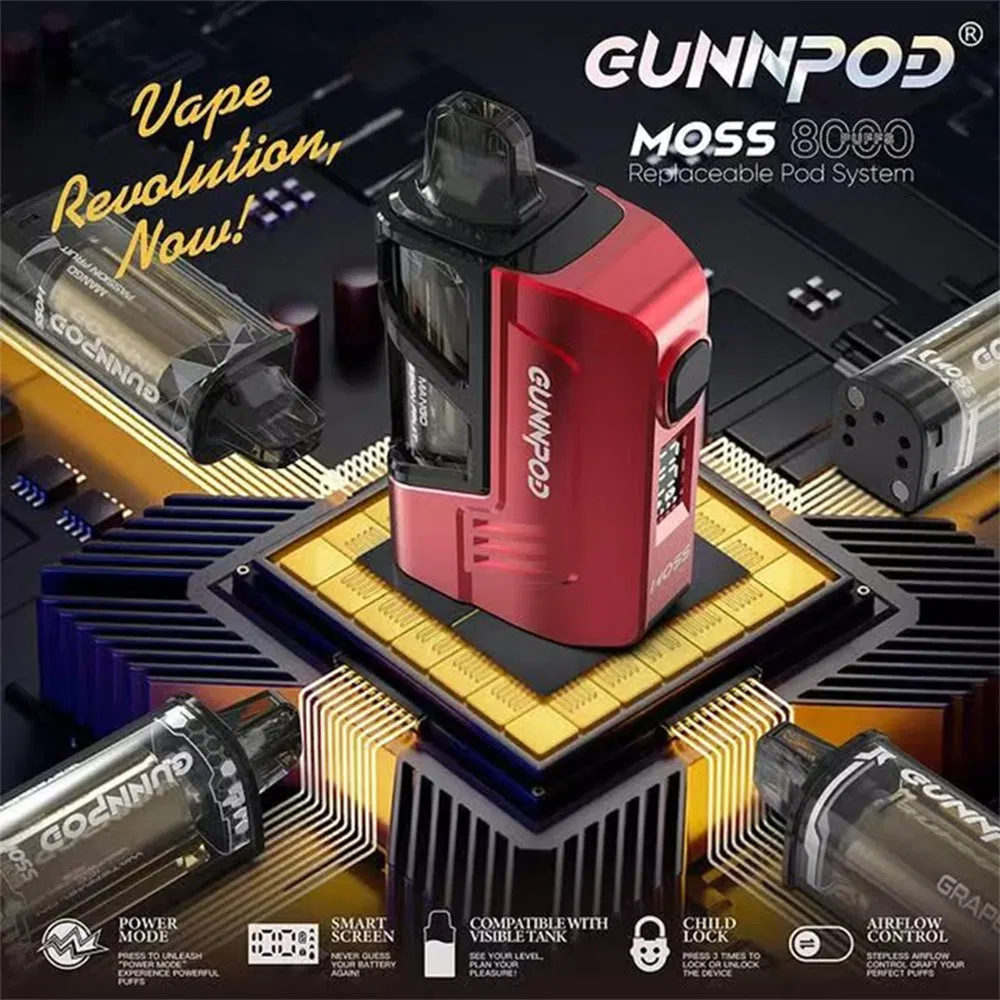 2025 New Arrival 8000 Puffs Smart Screen Electronic Cigarette Wholesale Price OEM Custom Zero Nicotine Gunnpod Moss Disposable Vape with Replacement 15ml Pod