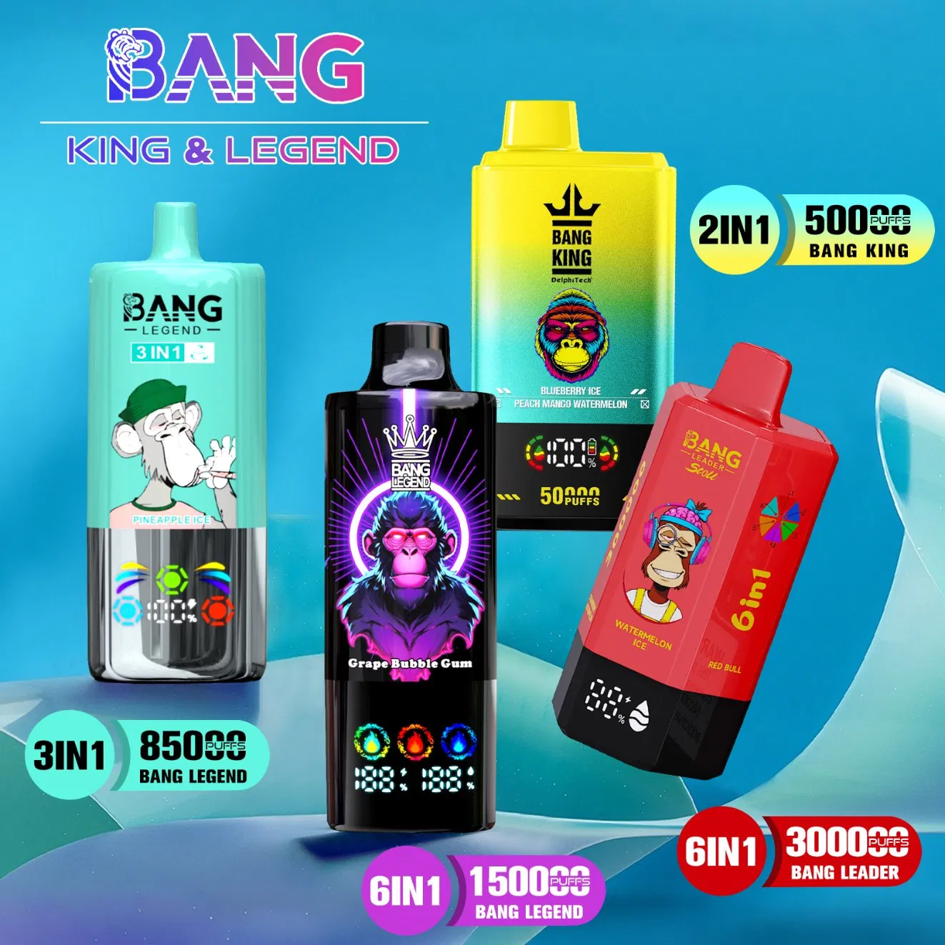 Bang King Blaze Leader E Cigarette Wholesale Vape 50K 200K 100K 300K Puff Vaper 100000 Rechargeable Disposable Vape 2 In1 Tornado Piece Vape Sleek Vape