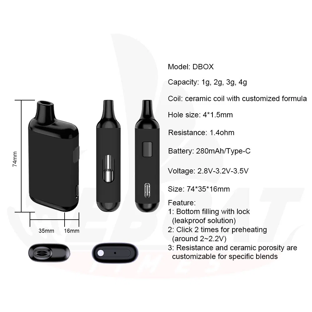5.5g Disposable Vape Hardware Disposable Pre-Heating Vape Box Device 5g Thick Distillate Oil