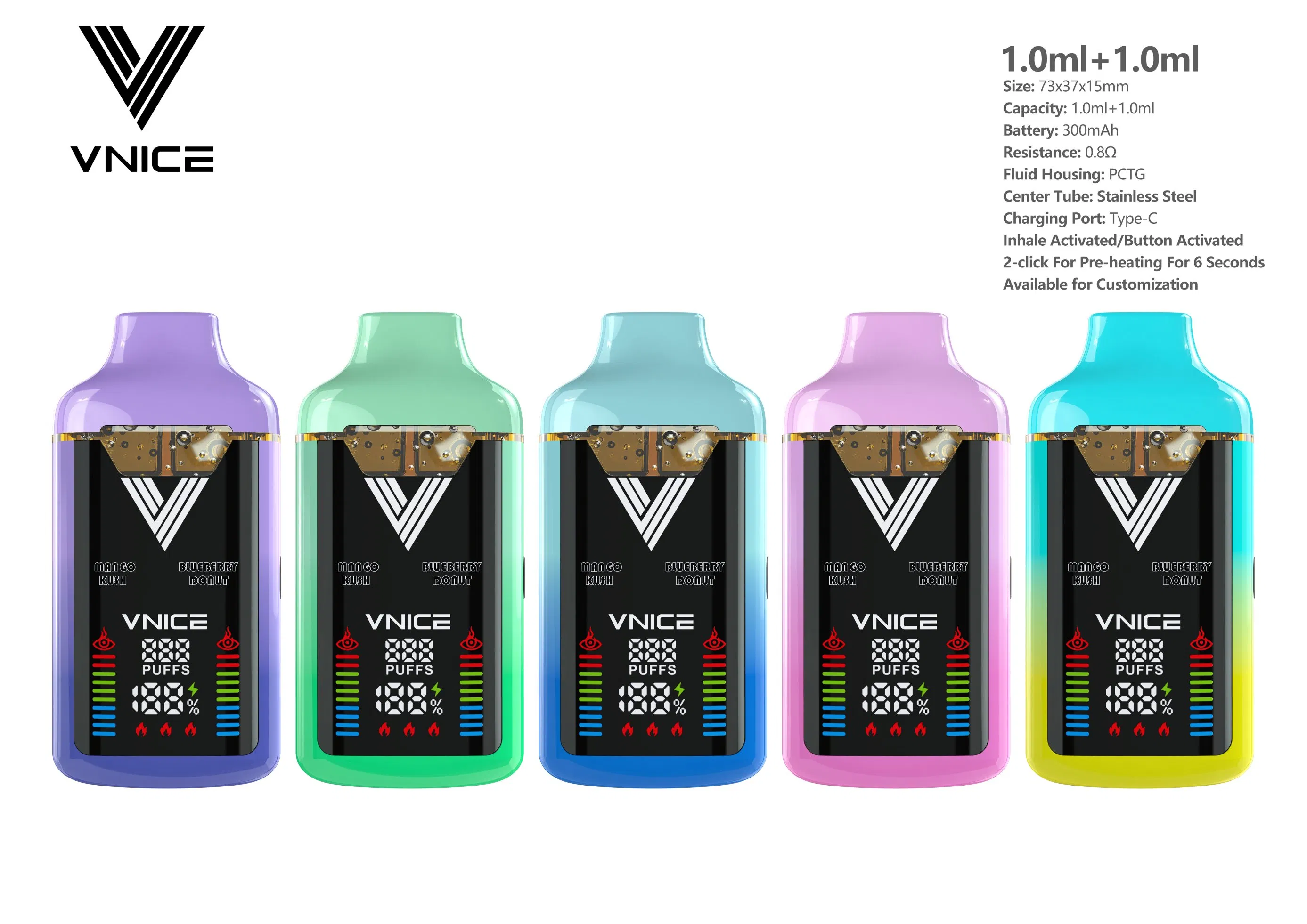 Button Activate Dual Tank Stainless Still Pre-Heating Disposable Vape Hardware Available for Customize