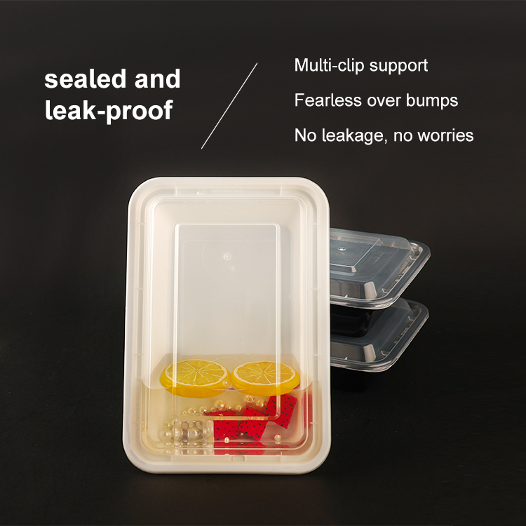 High-End Disposable Black Plastic Takeaway Lunch Boxes with Easy-Cover Sealed Lids
