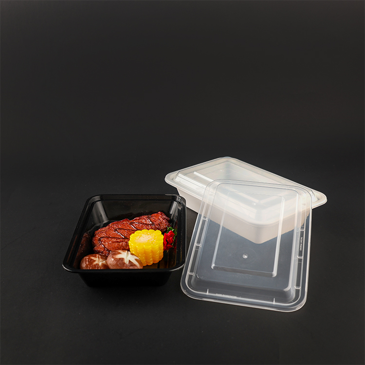 High-End Disposable Black Plastic Takeaway Lunch Boxes with Easy-Cover Sealed Lids