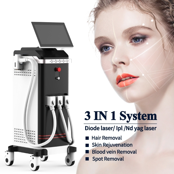 Multi-Functional 3-in-1 Diode IPL ND YAG Laser Machine for Hair Tattoo Pigment &amp; Acne Treatment