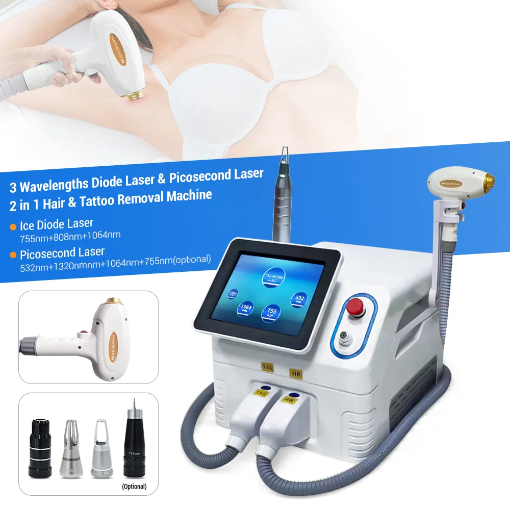 Professional 755nm+808nm+1064nm Diode Laser &amp; Picosecond Laser 2 in 1 Hair &amp; Tattoo Removal Machine