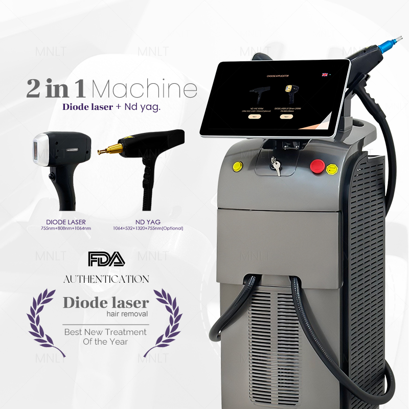 OEM/ODM 2400W ND YAG+Diode Laser Two Handles Titanium Q Switch ND YAG Laser Hair Removal Tattoo Removal Machine Available