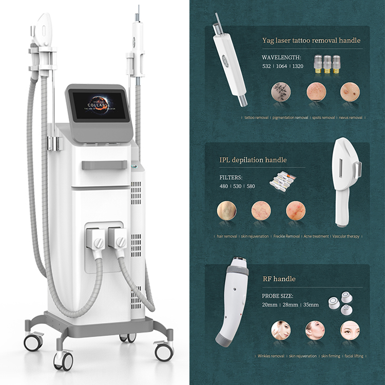 3 in 1 ND YAG Pico Laser IPL Hair Removal RF Machine Skin Rejuvenation and Removal Age Spots Hemorrhoids Facial Warts