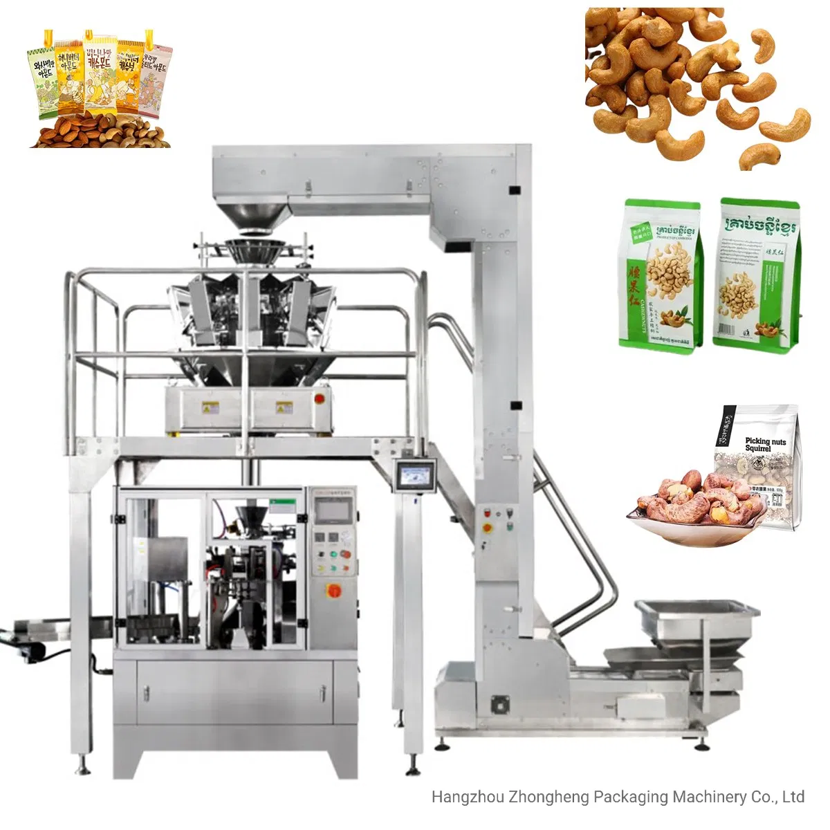 Cashew Nuts Macadamia Nuts Pistachios Snacks Multi-Function Weighing Blanking Bag Packaging Coding Sealing Doypack Packaging System