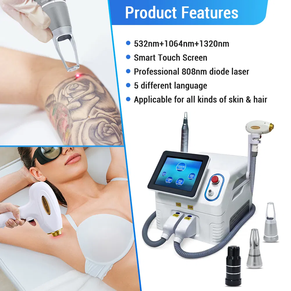Professional 755nm+808nm+1064nm Diode Laser &amp; Picosecond Laser 2 in 1 Hair &amp; Tattoo Removal Machine