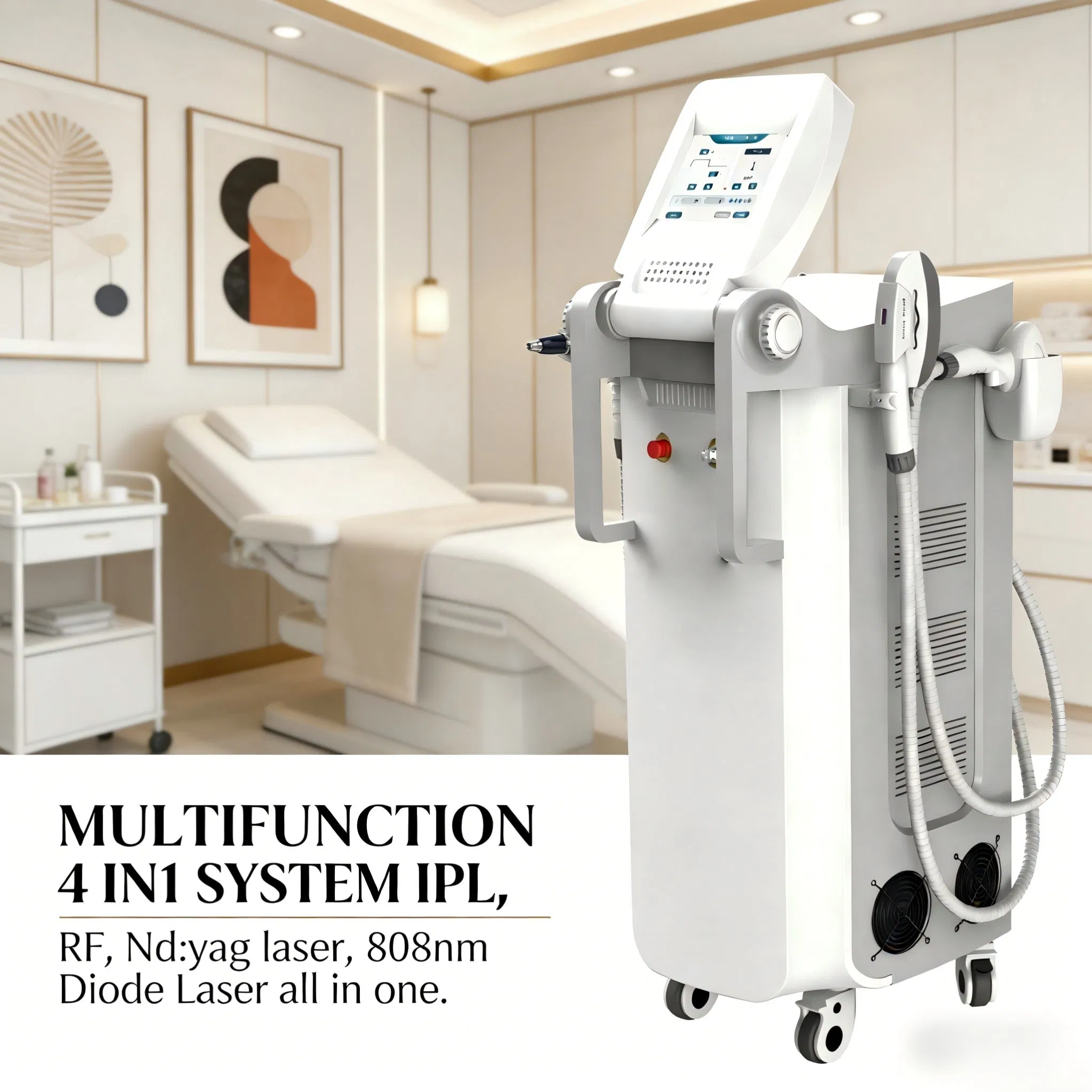 Professional IPL 808nm Diode Laser 4 in 1 System with USA Coherent Laser Bars